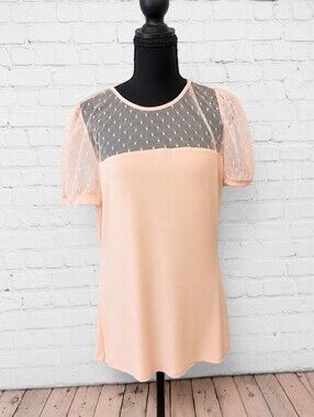 Express Pale Pink Sheer Dot Puff Sleeve Tee